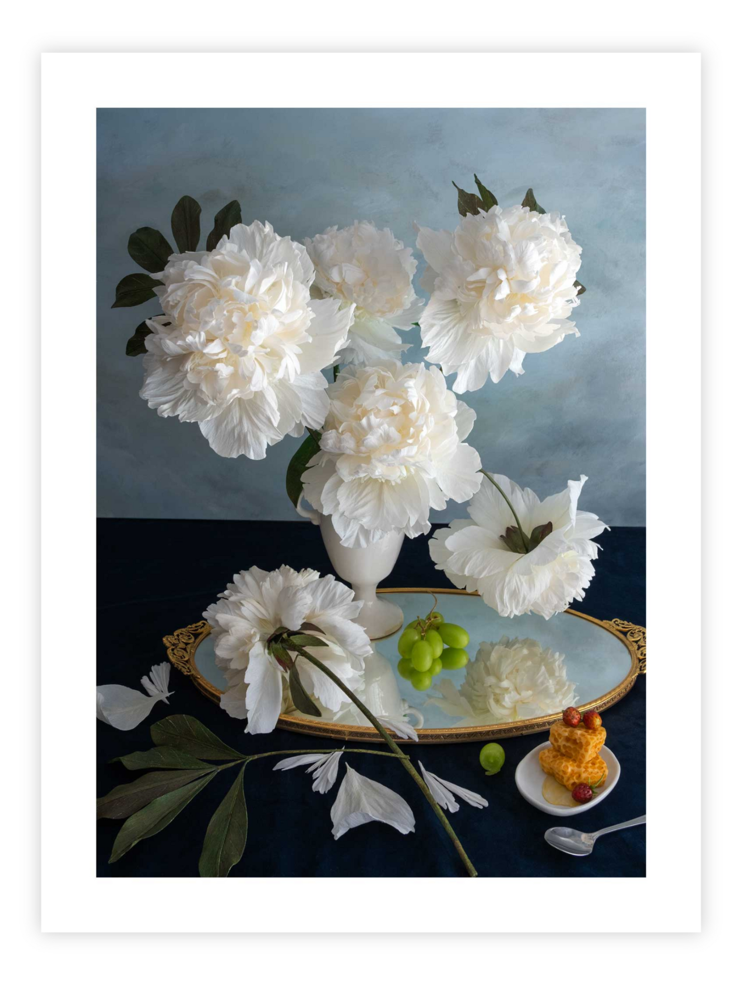 White Peonies with Strawberries and Honey