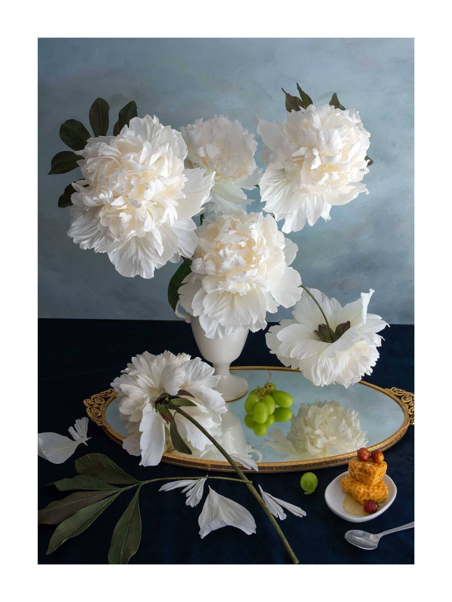 White Peonies with Strawberries and Honey